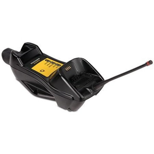 Datalogic BC9180-910 charging cradle in black with yellow indicator panel, featuring network connectivity and dedicated charging interface for PowerScan PM9500 scanner-alternate-image1