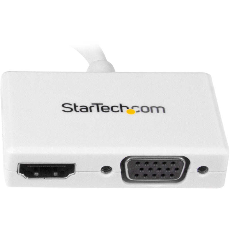 Close-up view of StarTech.com adapter's HDMI and VGA ports with white housing