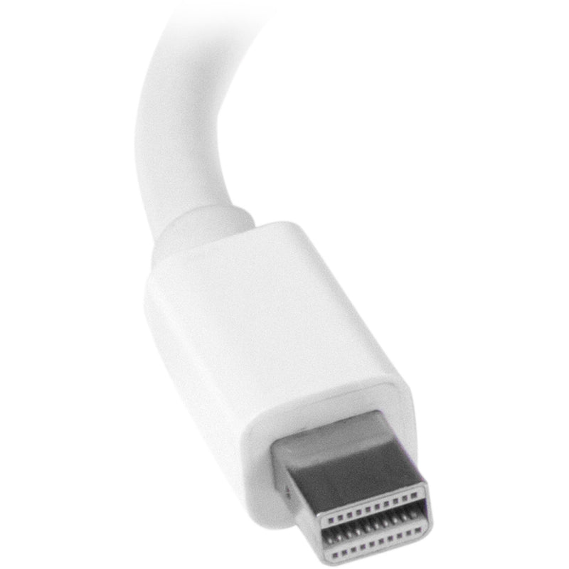 Detailed view of Mini DisplayPort connector on white adapter cable