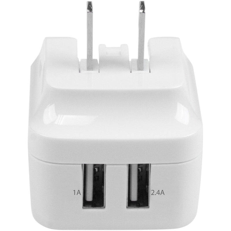 Front view of white USB charger showing power distribution ports