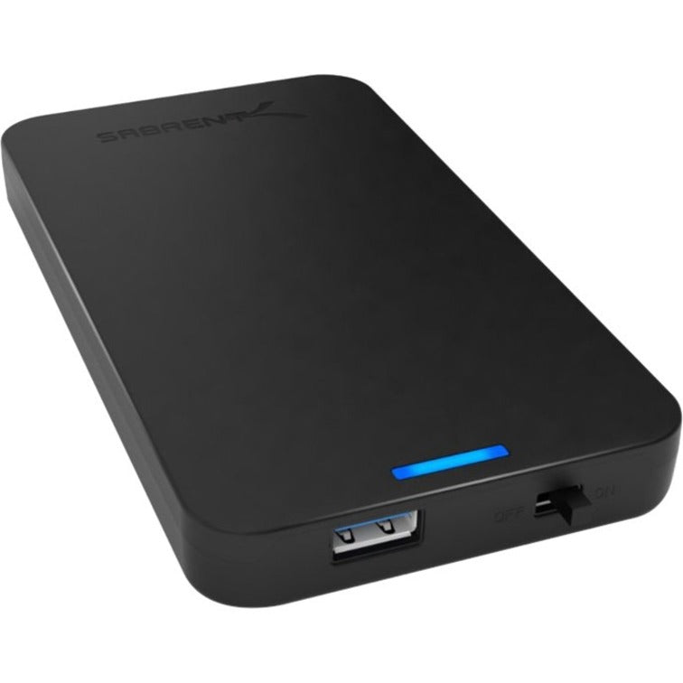 Sabrent EC-UASP external 2.5-inch SATA drive enclosure in black aluminum with blue LED indicator and USB 3.0 port-alternate-image1