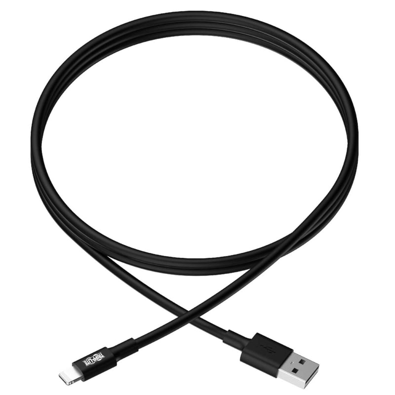 Full view of 10-inch black Lightning to USB cable showing cable length and flexibility