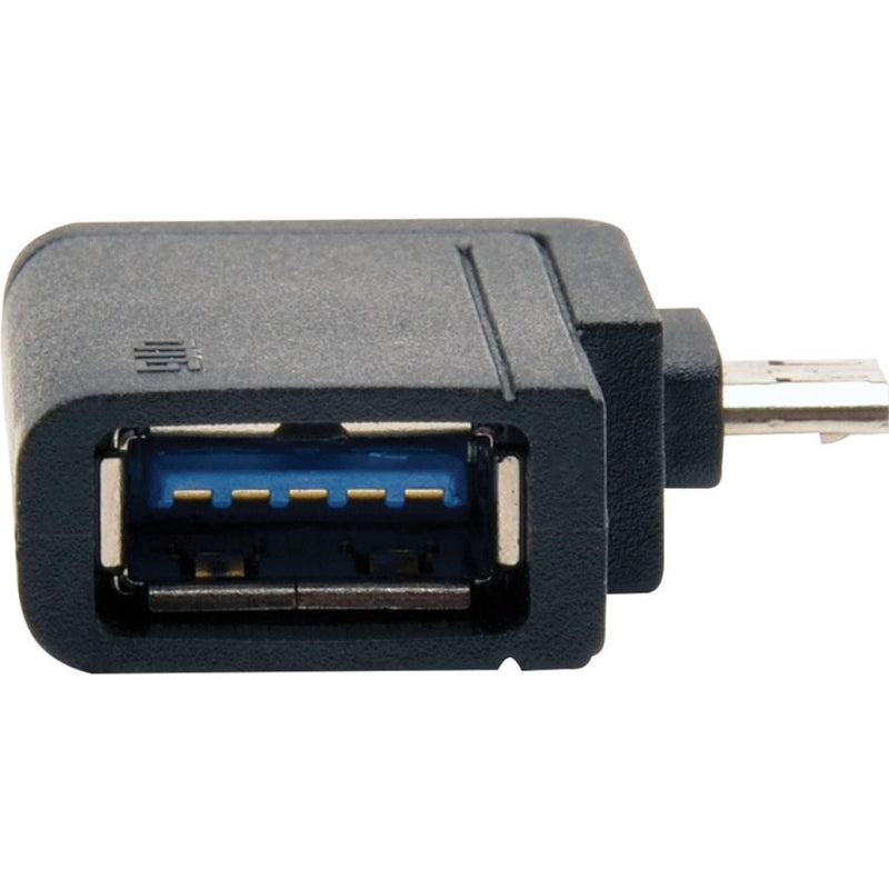 Close-up of Tripp Lite OTG adapter's USB 3.0 port with blue connector