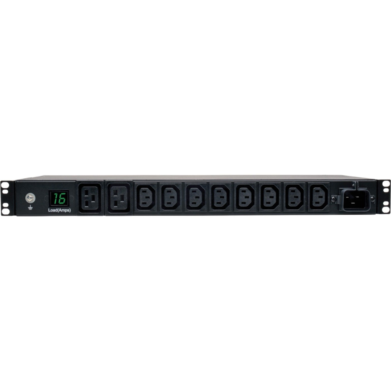 Side angle view of Tripp Lite PDU showing outlet arrangement and mounting brackets-alternate-image2