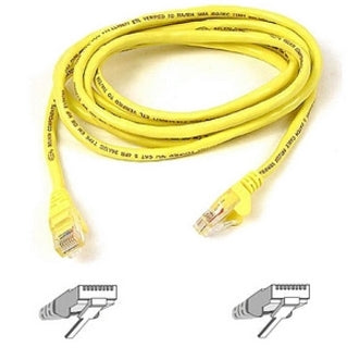 Yellow 6-foot Belkin Cat5e network patch cable with RJ45 connectors and snagless boots