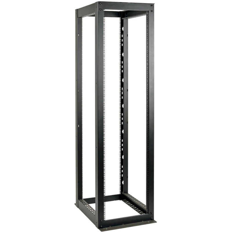 Front view of Tripp Lite SR4POST58HD 58U open frame rack showing full height construction and mounting rails