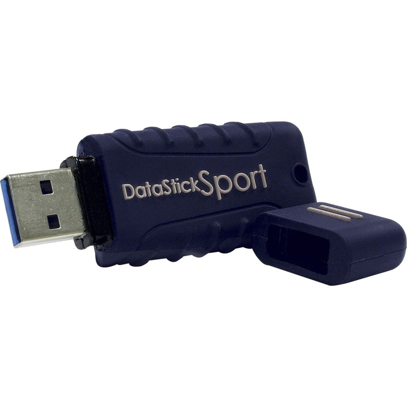 Blue Centon DataStick Sport USB 3.0 flash drive with protective cap and textured grip design