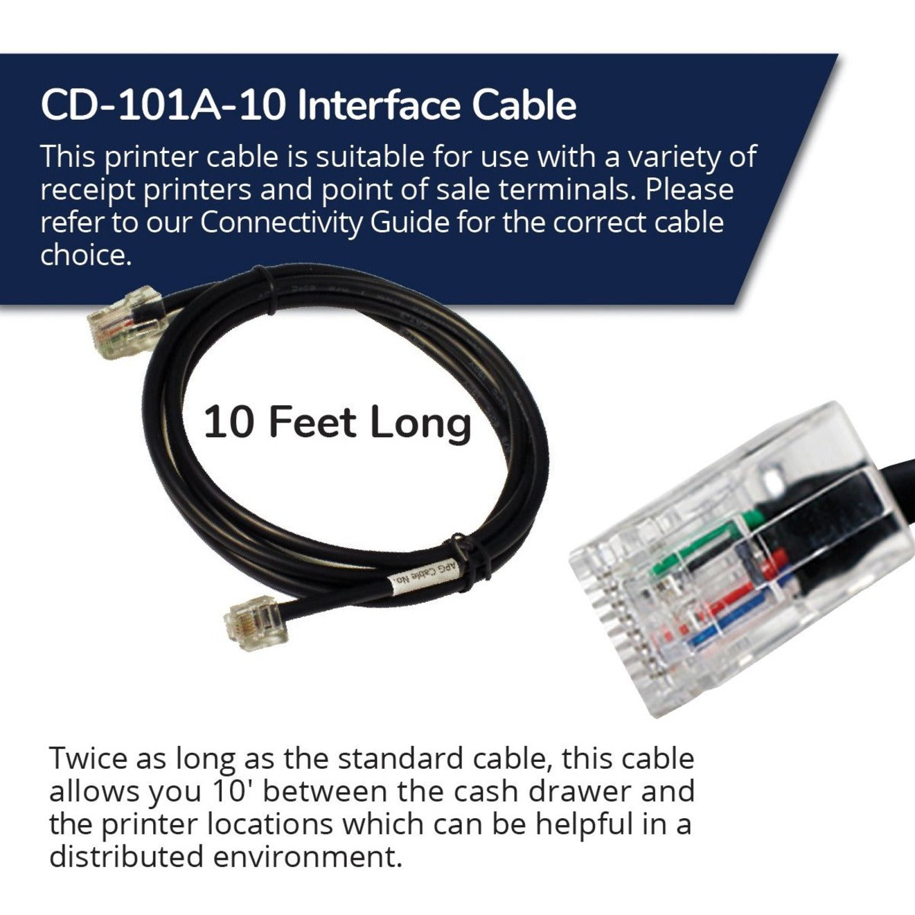 Câble de transfert de données MultiPRO CD-101A-10 10 ft pour imprimantes Epson TM & Star TSP/SP