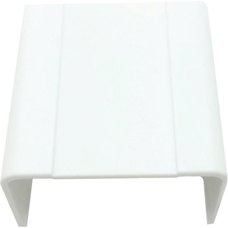 White styrene joint cover for cable raceway system showing clean lines and professional finish