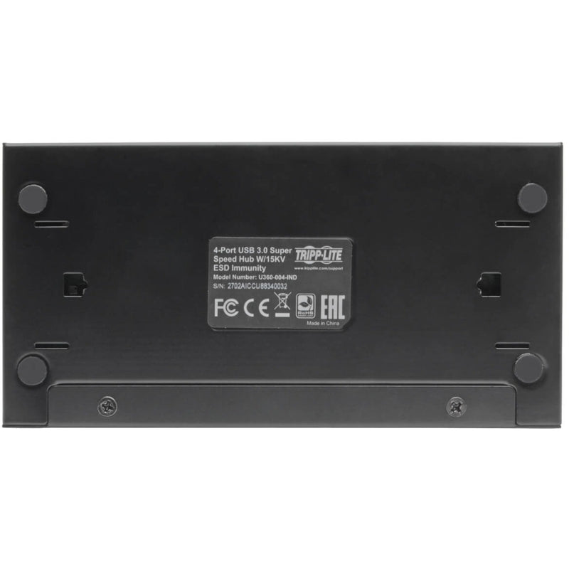 Bottom view of USB hub showing safety certification markings