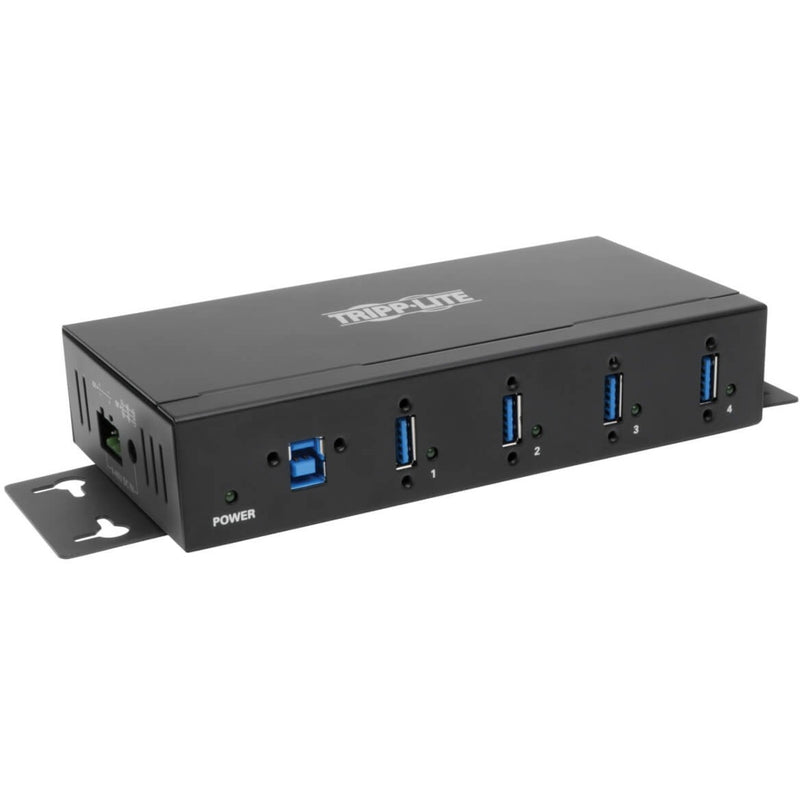 Angled view of USB hub showing mounting options and port accessibility