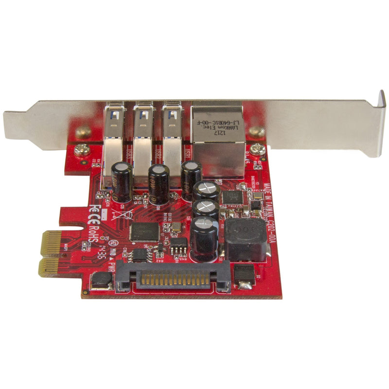 Detailed view of StarTech.com PCIe card's component layout and port mounting system