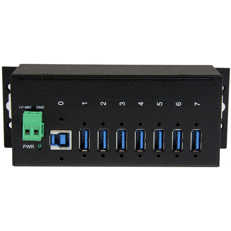 Top view of StarTech.com USB 3.0 hub showing numbered ports and power LED indicator