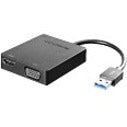 Lenovo Universal USB 3.0 to VGA/HDMI adapter showing dual display ports and USB connector in black casing