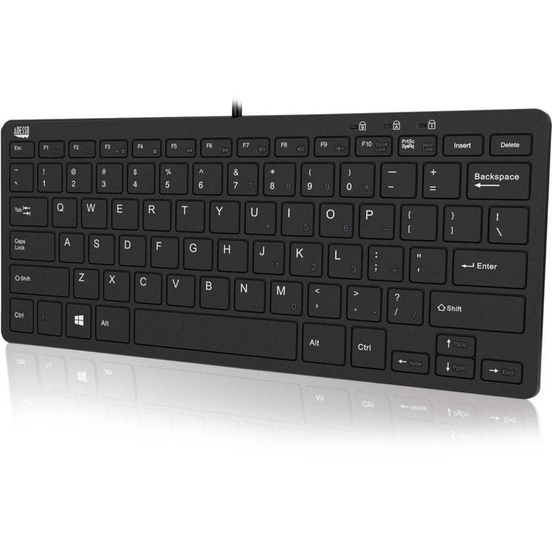 Top view of Adesso SlimTouch 510 mini keyboard showing complete key layout in black finish