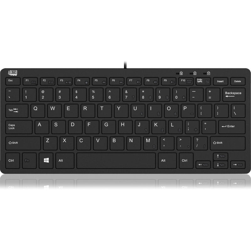 Detailed view of Adesso SlimTouch 510 keyboard's QWERTY layout and key markings