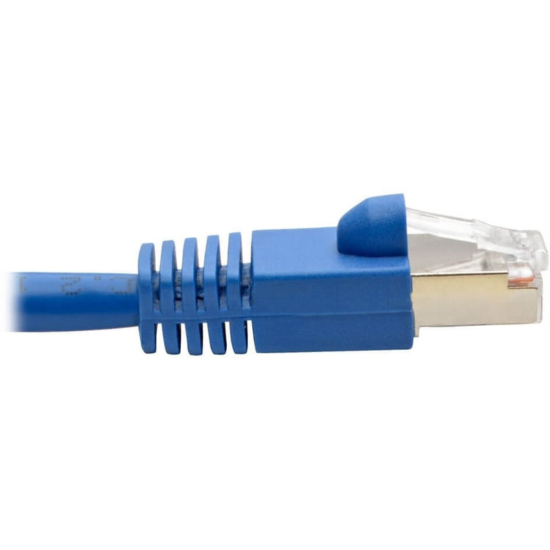 Side profile of Cat6a cable connector showing snagless boot design