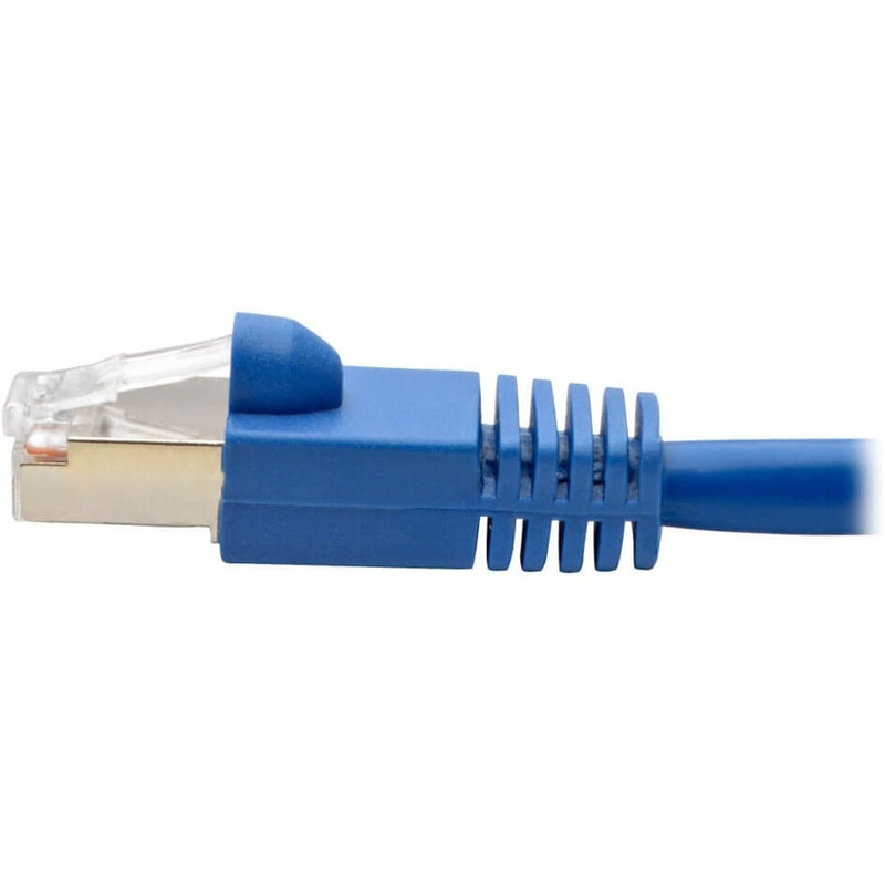 Close-up side view of Cat6a cable connector showing shielded construction