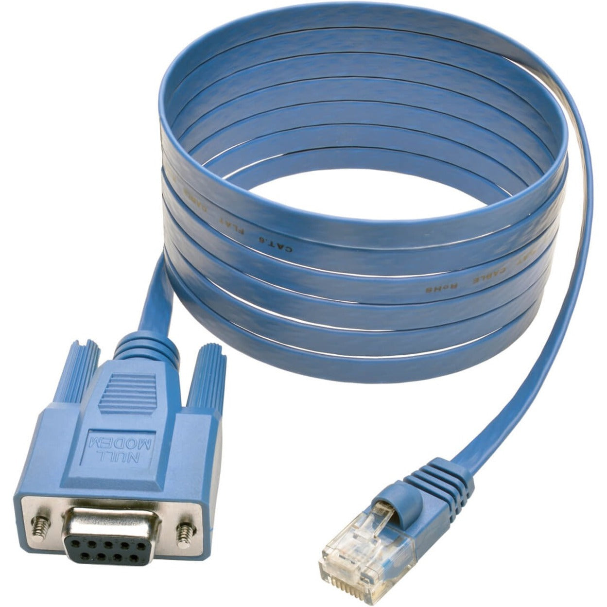 Tripp Lite P430-006 console cable showing RJ45 and DB9 connectors with blue flat cable design-alternate-image1