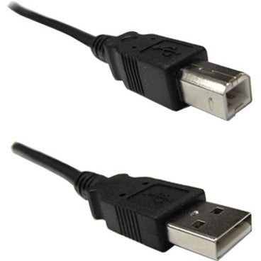 Close-up view of black USB Type-A and Type-B connectors showing quality construction and shielding