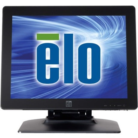 Front view of Elo touchscreen monitor displaying Elo logo on blue background