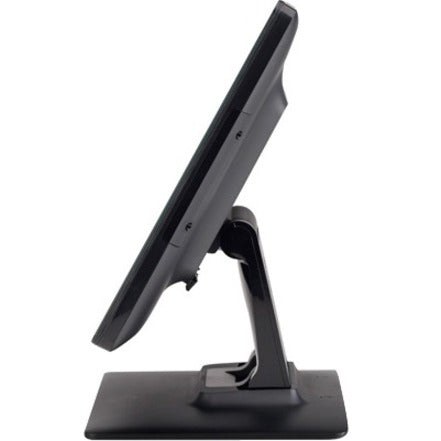 Side angle view of Elo touchscreen monitor highlighting slim profile and sturdy stand