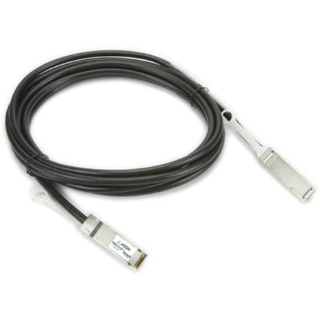 Axiom 40GBASE-CR4 QSFP+ passive direct attach cable with black cable jacket and silver metal connectors, 5-meter length