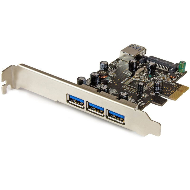 StarTech.com PCIe USB 3.0 card showing three external USB ports and circuit board components