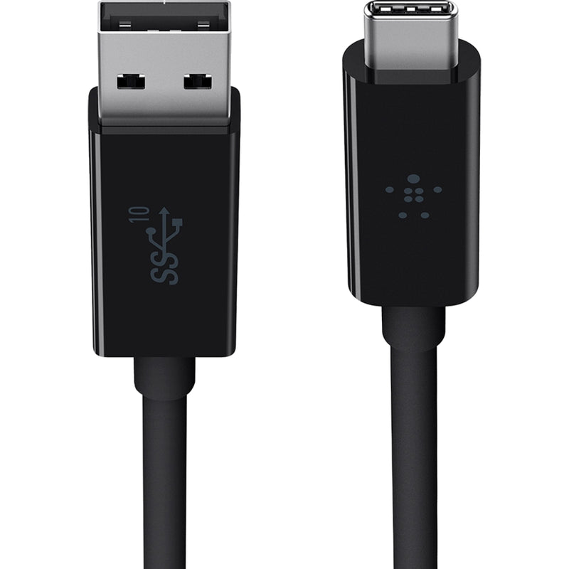 Detailed view of Belkin cable connectors showing USB 3.1 SuperSpeed+ logos and build quality