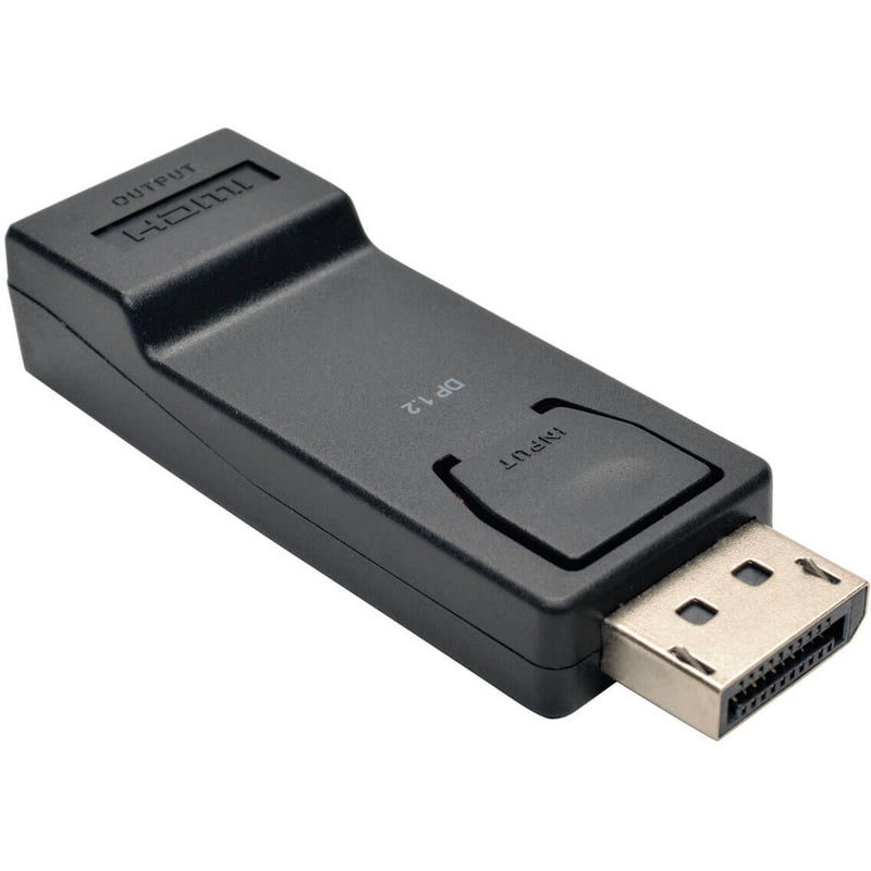 Side view of black Tripp Lite DisplayPort to HDMI adapter showing DisplayPort connector