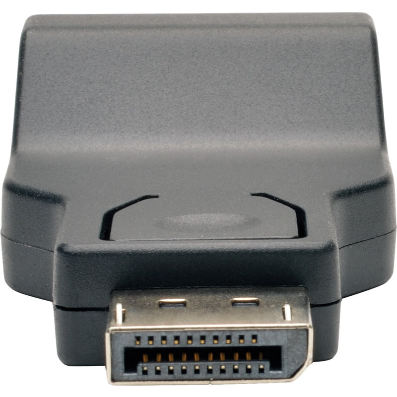 Close-up view of DisplayPort connector pins and latching mechanism on Tripp Lite adapter