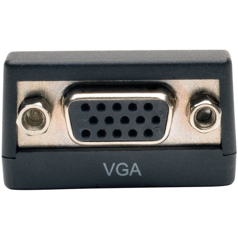 Detailed view of VGA female port with mounting screws and port labeling