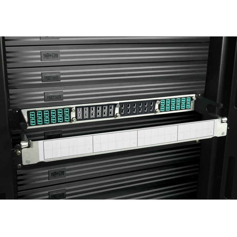 Rack mounted view of N484-12M24 cassette in network cabinet