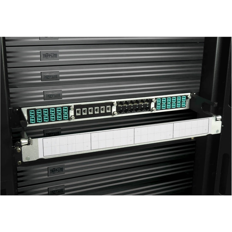 In-rack installation view of N484-12RJ showing integration with network infrastructure