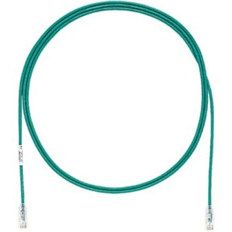 Panduit Cat.6 UTP green patch cable with RJ-45 connectors coiled in circular shape showing slim profile design