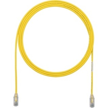 Panduit Cat.6 UTP yellow network patch cable with RJ-45 connectors coiled in a circular arrangement showing its 25-foot length