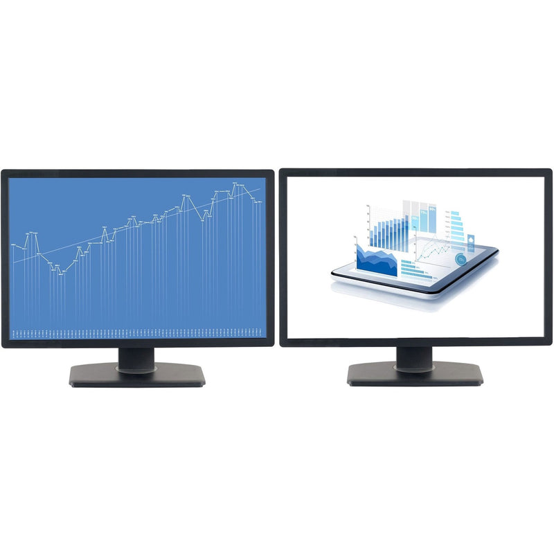 Dual monitor setup showing financial charts and data analysis