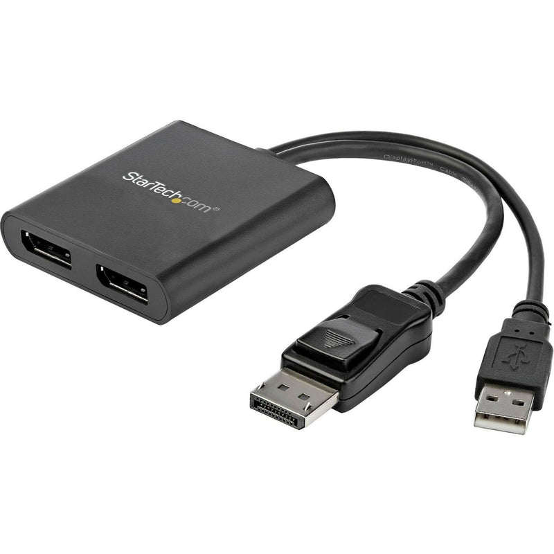 StarTech.com MST hub showing dual DisplayPort outputs and USB power connection