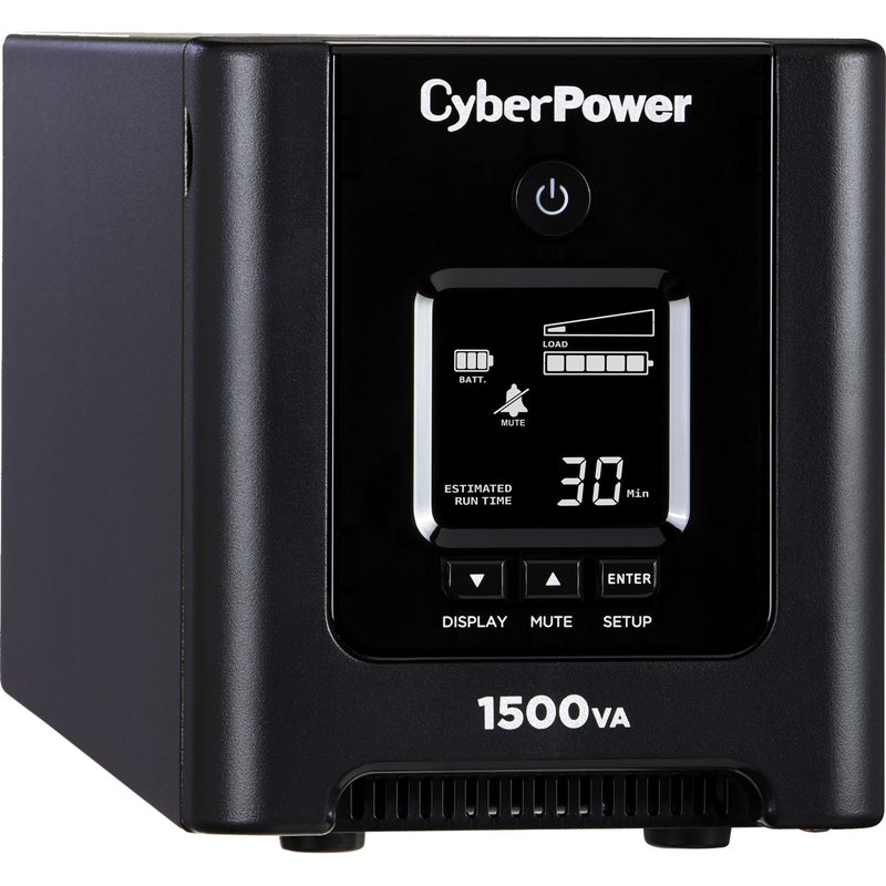 Side angle view of CyberPower OR1500PFCLCD UPS showing compact mini-tower design