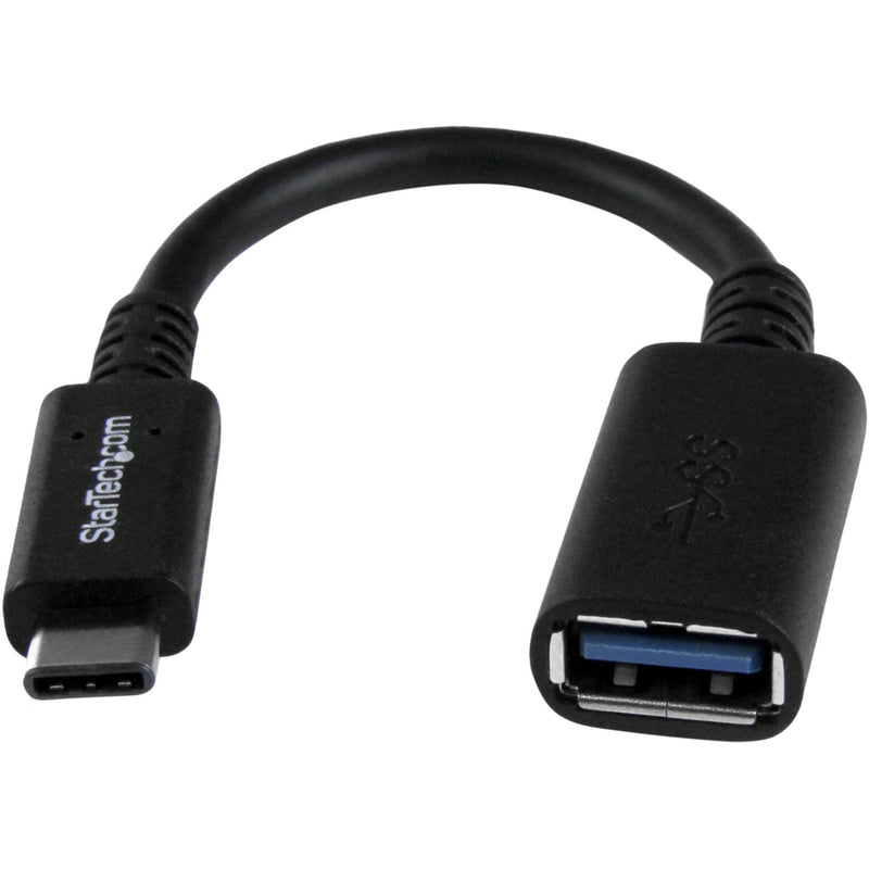 StarTech.com USB-C to USB-A adapter cable showing both connector ends with black housing and blue USB 3.0 port