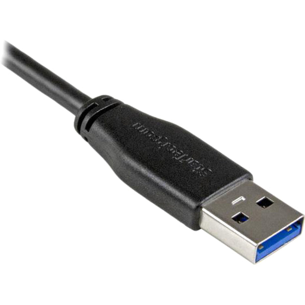 Angled view of USB Type-A connector showing construction quality and branding