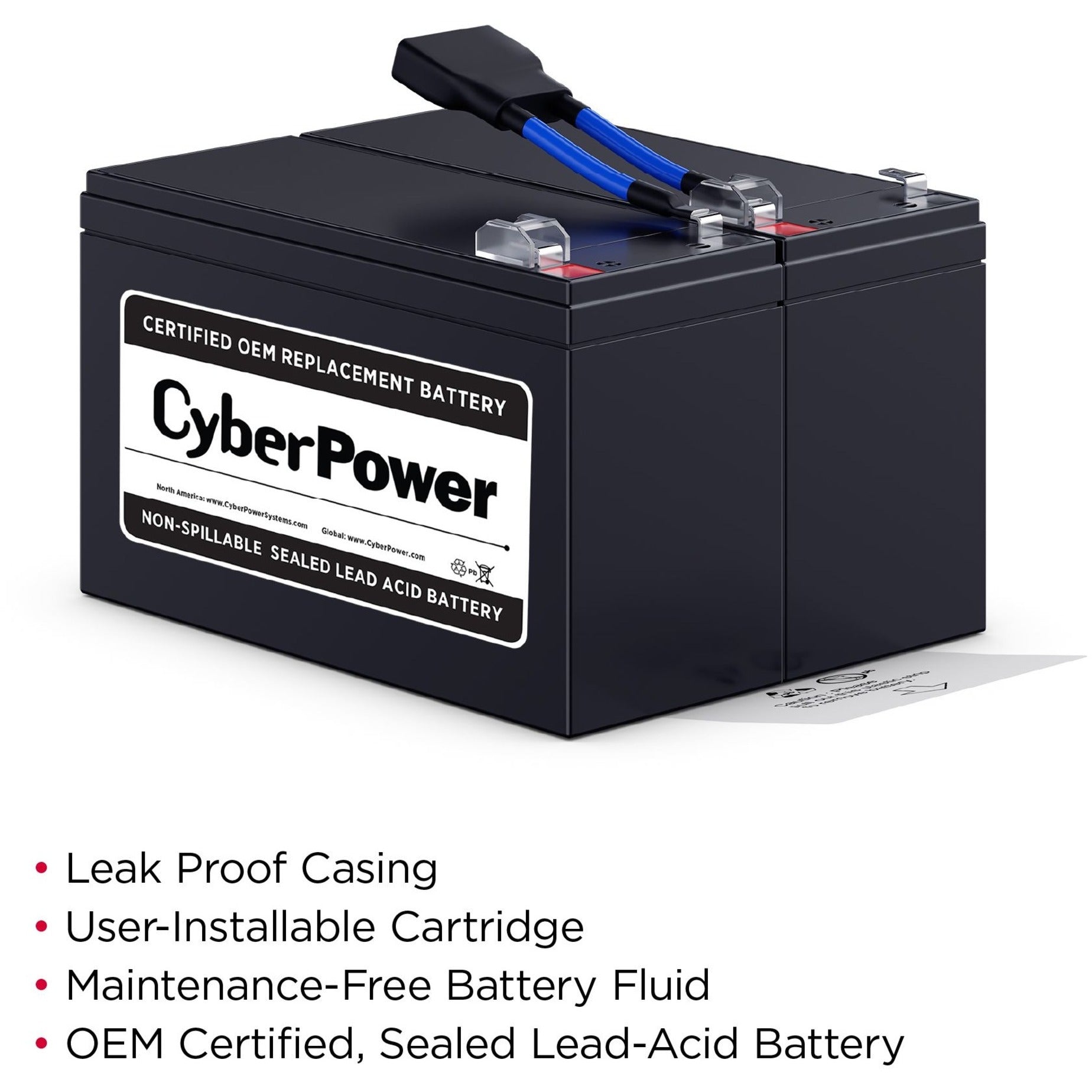 CyberPower Kit de Batería de Repuesto RB1290X2B 12V CC 9000mAh Ácido de Plomo a Prueba de Fugas. Marca: CyberPower.