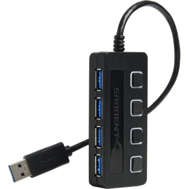 Side view of Sabrent USB hub showing port arrangement and connecting cable