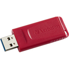 Side view of red Verbatim Store 'n' Go USB flash drive showing USB connector