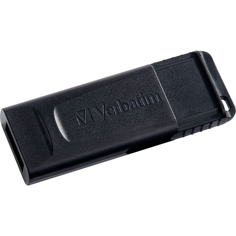 Detailed close-up of black Verbatim Store 'n' Go USB flash drive showing build quality