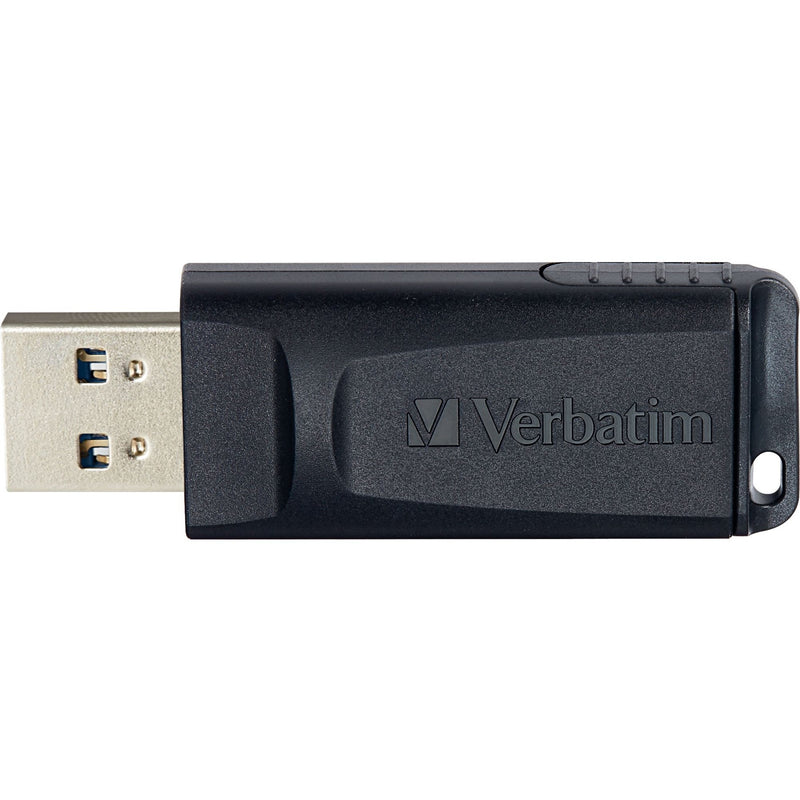 Action shot of black Verbatim Store 'n' Go USB flash drive showing connector mechanism