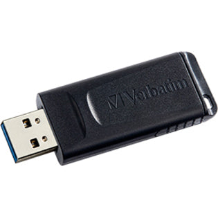 Side view of black Verbatim Store 'n' Go USB flash drive showing retractable design