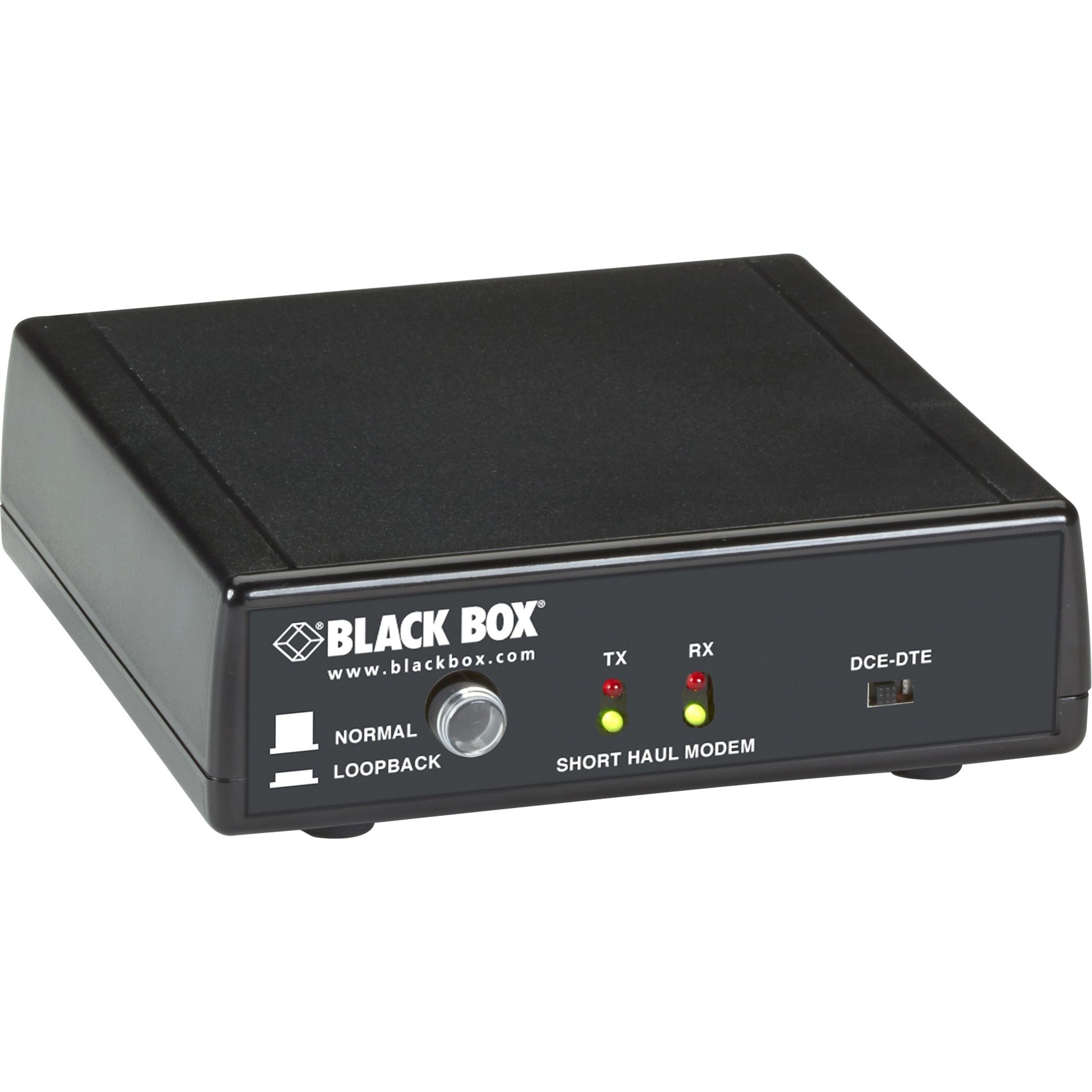 Front view of Black Box ME800A-R4 Short-Haul Modem showing LED indicators and mode selection switch-alternate-image1