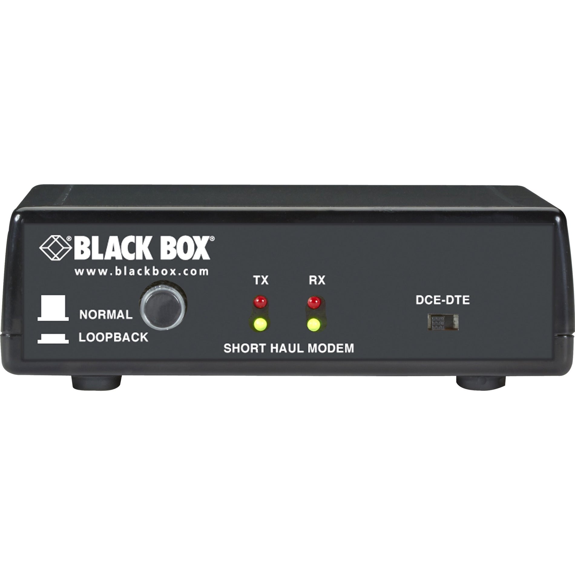 Side angle view of Black Box ME800A-R4 Short-Haul Modem highlighting its industrial design-alternate-image2