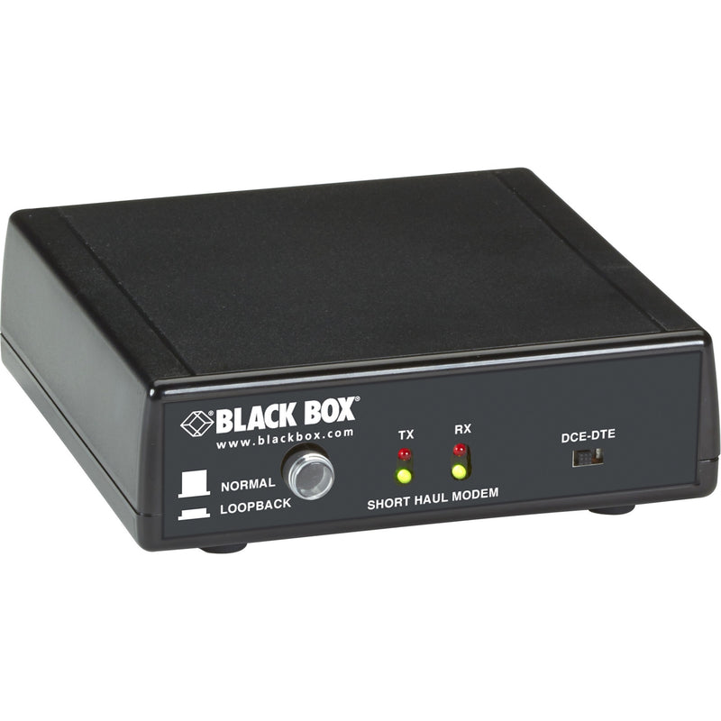 Front view of Black Box ME800A-R4 Short-Haul Modem showing LED indicators and mode selection switch